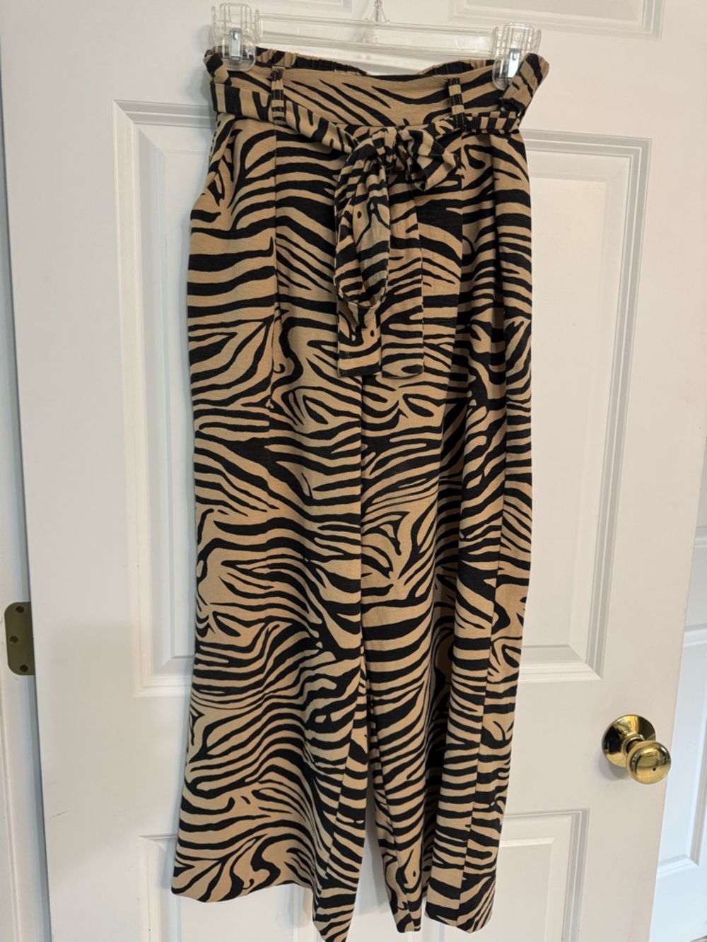 High-Waist Zebra Print Wide-Leg Pants - Black & Tan
